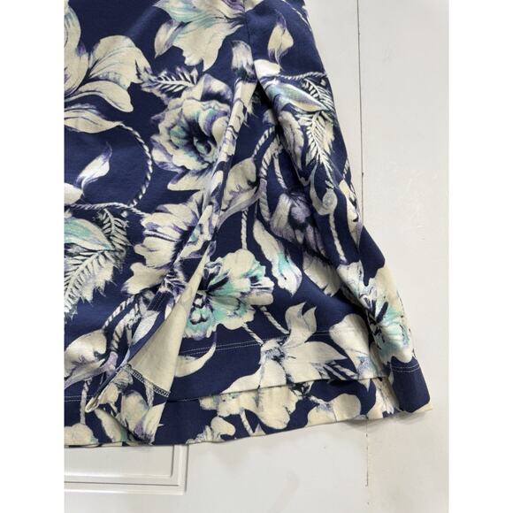 Soft Surroundings Blue White Floral Faux Wrap Dress Medium Cap Sleeve Ruched - Picture 7 of 7